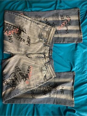 Women's Light Blue Bootcut Graphic Jeans - Brand: